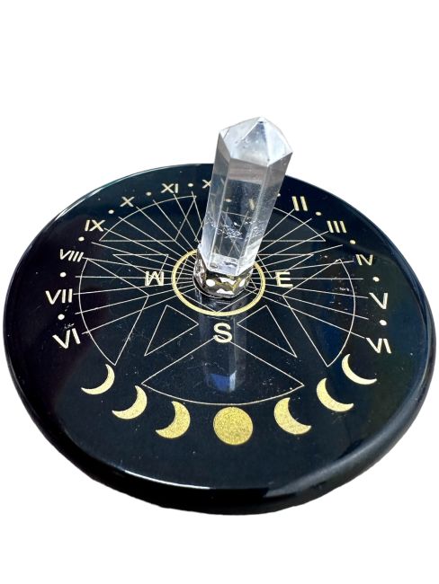 Pentagrammtafel aus schwarzem Onyx mit Bergkristall, 8 cm