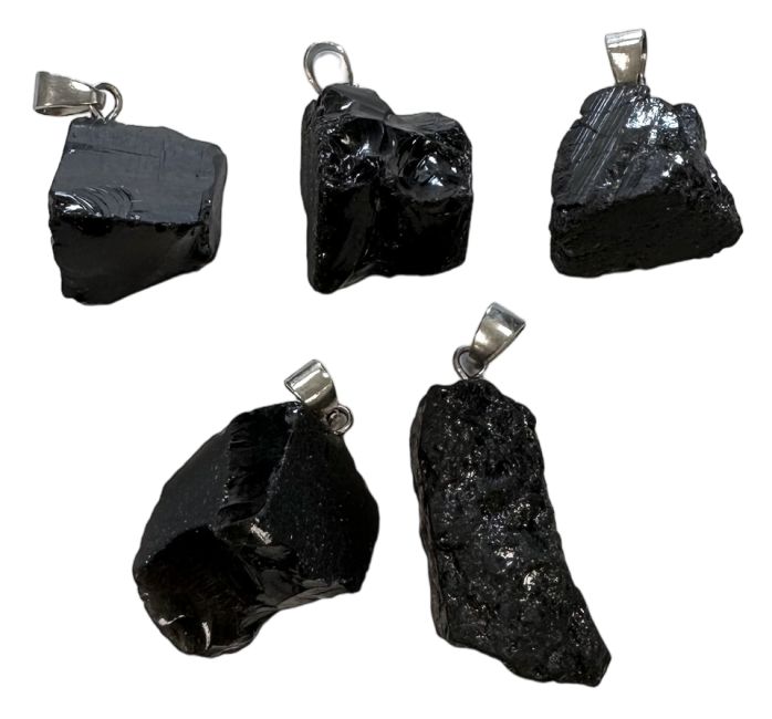 Rohsteinanhänger Schwarzer Obsidian A x5