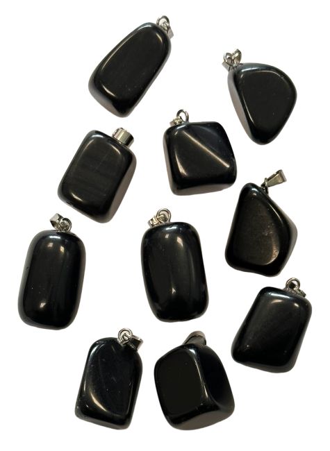 Anhänger aus schwarzem Obsidian-Trommelstein A x 10
