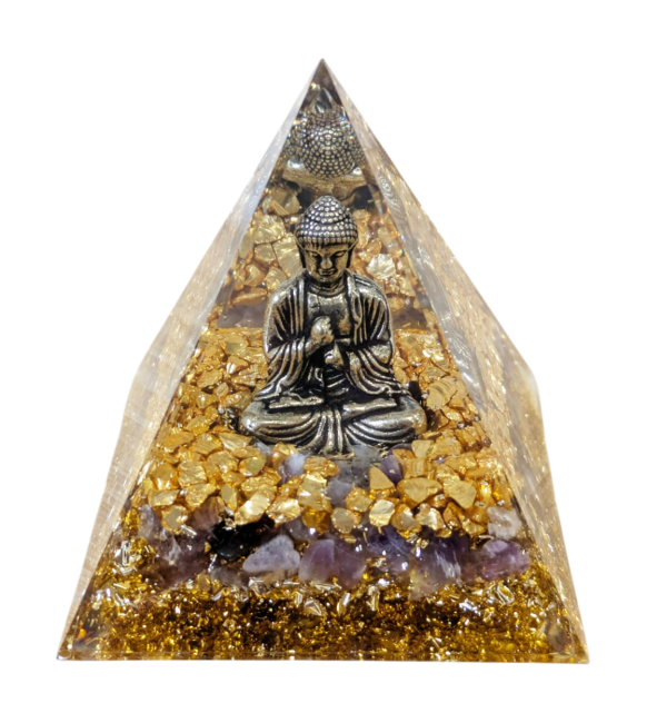 Orgonit-Pyramide Buddha + Amethyst