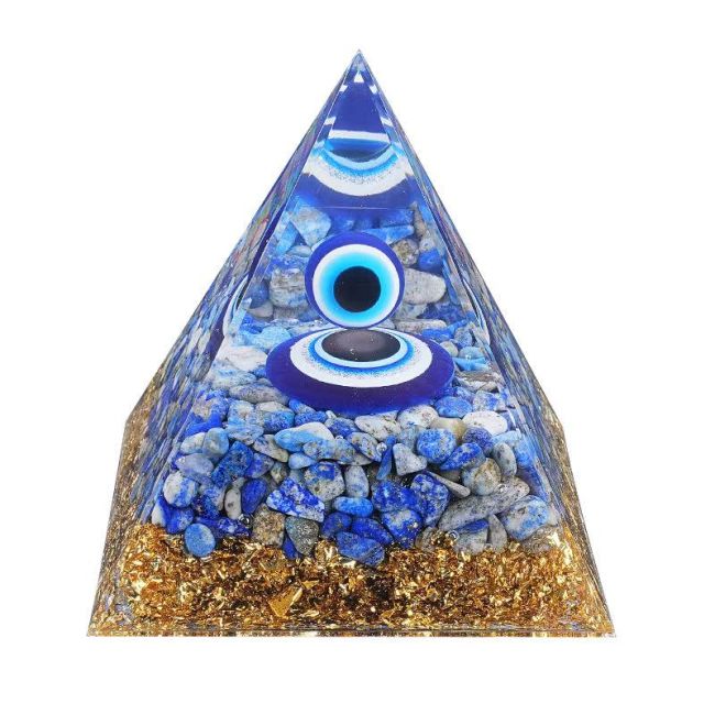 Orgonit-Pyramide mit bösem Blick und Lapislazuli, 8 cm