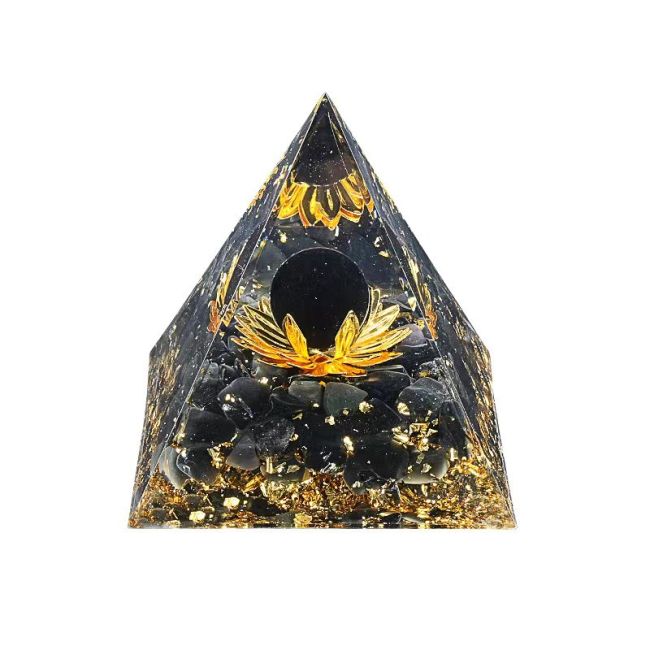 Orgonit-Pyramide Schwarzer Obsidian Lotus 8cm