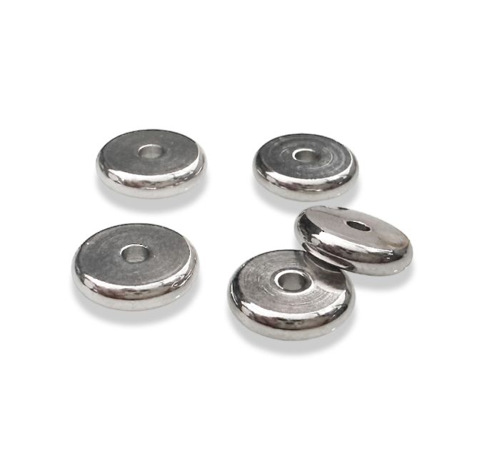Silberne Edelstahl-Rondelle-Spacer-Charm-Perlen, 8 mm, 100 Stück