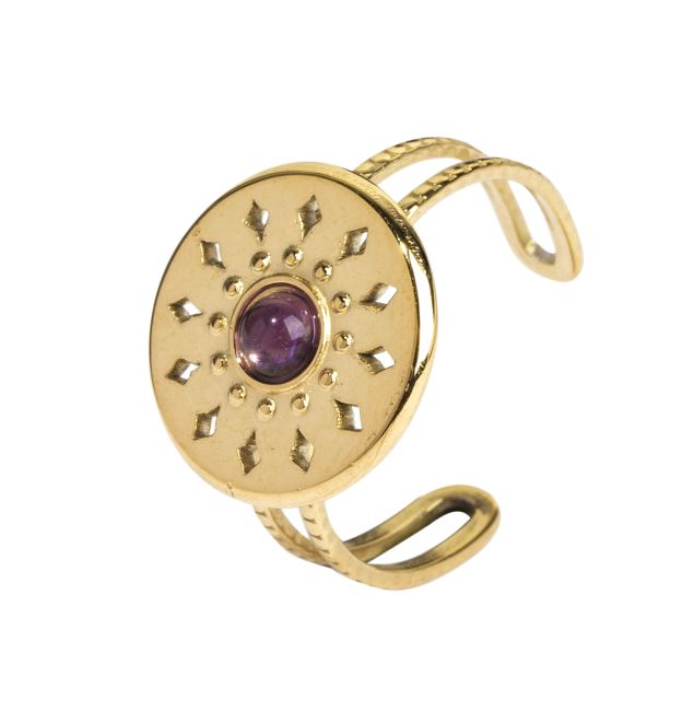 Verstellbarer goldener Amethyst-Edelstahlring A