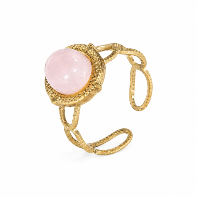 Ovaler Ring aus goldplattiertem Edelstahl mit Rosenquarz