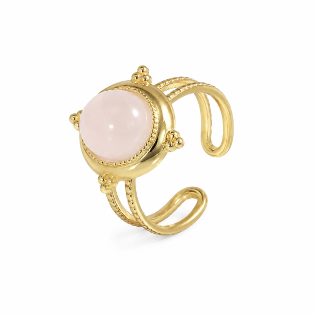 Ovaler Ring aus goldplattiertem Edelstahl mit Rosenquarz