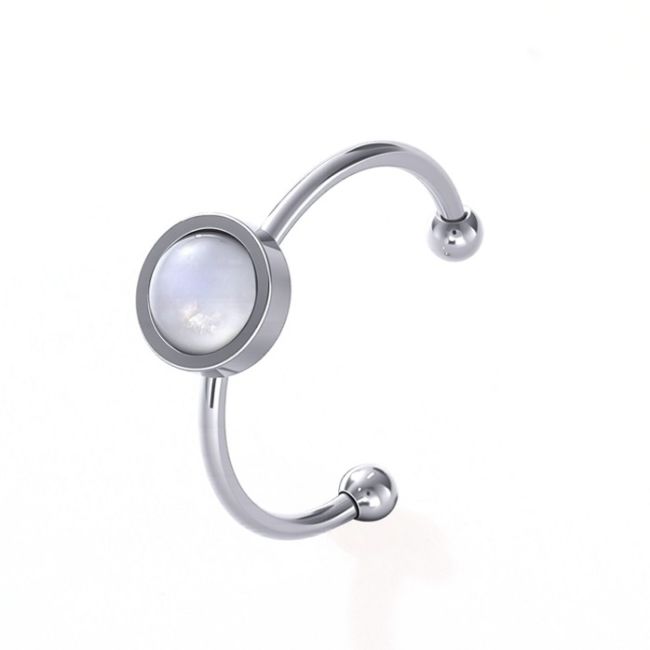 Ring mit weißem Mondstein – Silberner Edelstahl