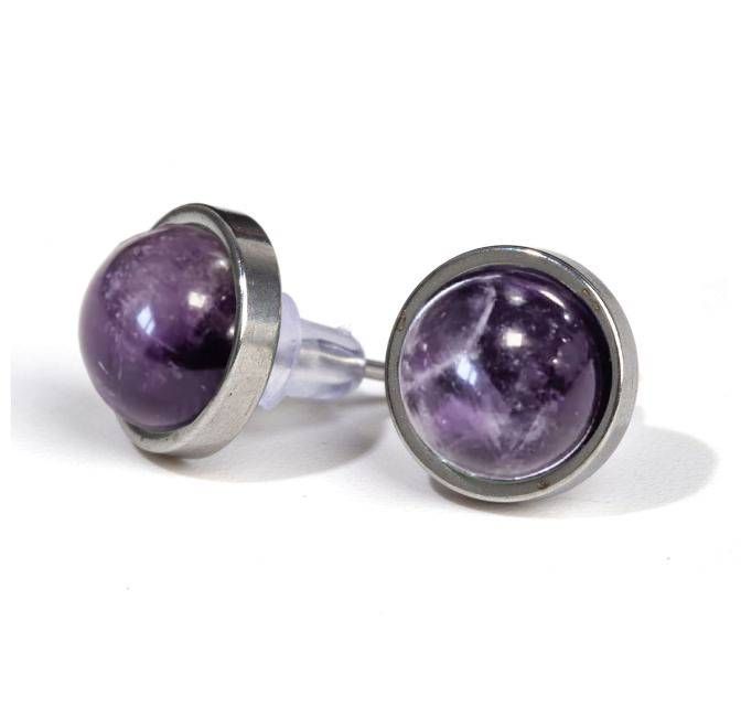 Runde Amethyst-Ohrstecker aus Edelstahl, A-Stecker, 10 mm