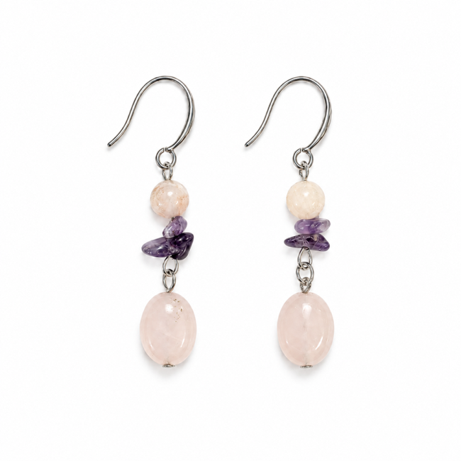 Weihrauch bei Ohrringe – Erhitzter Citrin, Amethyst & Rosenquarz