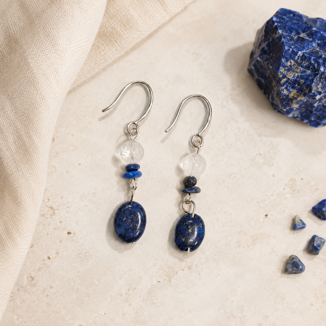 Weihrauch bei Ohrringe – Bergkristall & Lapislazuli|de