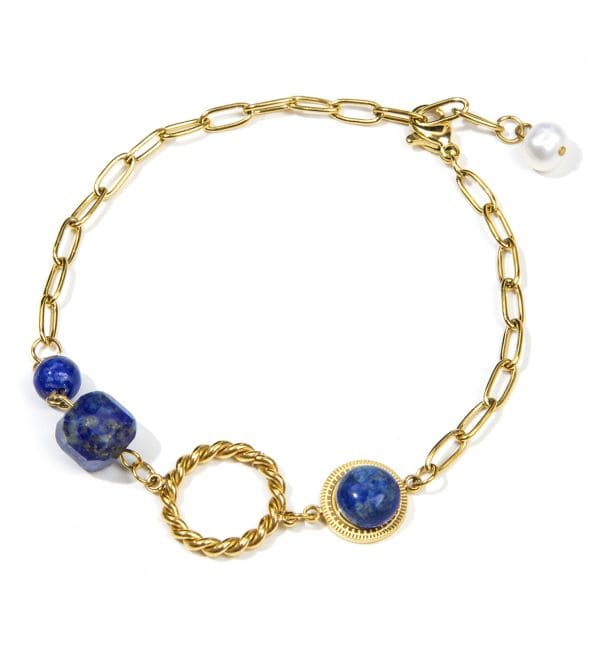 Lapislazuli-Armband aus goldfarbenem Edelstahl, 23 cm