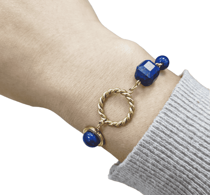 Lapislazuli-Armband aus goldfarbenem Edelstahl, 23 cm