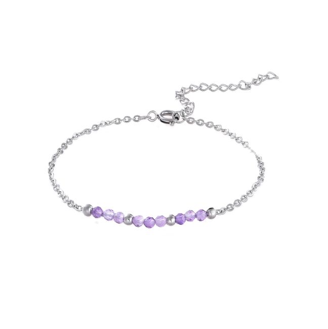 Facettiertes Amethyst-Armband – Silberner Edelstahl