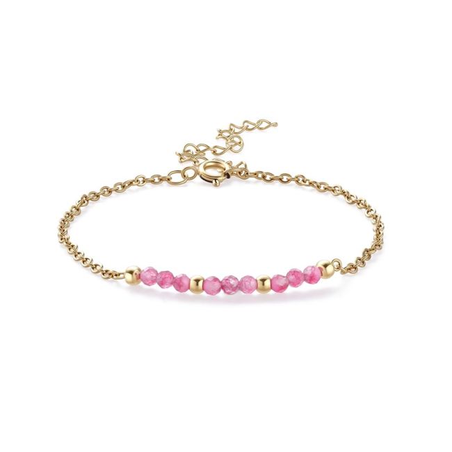 Facettiertes Armband aus rosa Chalcedon – Edelstahl