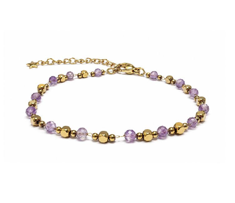 Energiearmband aus Amethyst A – Goldfarbene Perlen