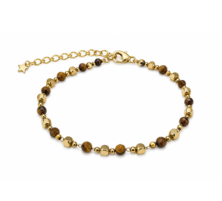 Tigerauge-Energiearmband A – Goldperlen