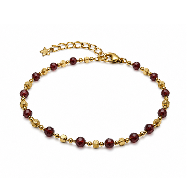 Energiearmband aus Granat AA – Goldfarbene Perlen