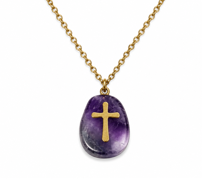 Weihrauch bei Goldene Edelstahl-Halskette mit Amethyst A und Kreuz|de