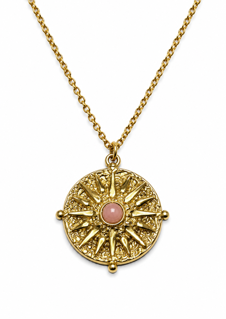 Weihrauch bei Goldene Edelstahl-Halskette Sonne mit Rosenquarz A|de