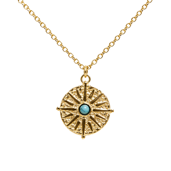 Goldene Edelstahlkette Sonne mit Türkinit A
