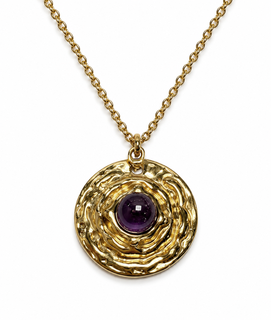 Weihrauch bei Goldene Edelstahl-Halskette mit rundem Amethyst-A-Anhänger 18.6mm|de