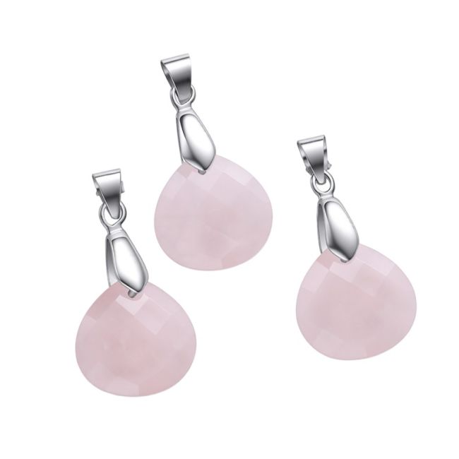 Facettierter Rosenquarz-Tropfenanhänger – 3er-Set