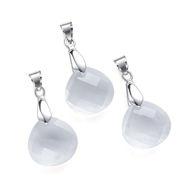 Facettierter, flacher Tropfenanhänger aus Bergkristall – 3er-Set