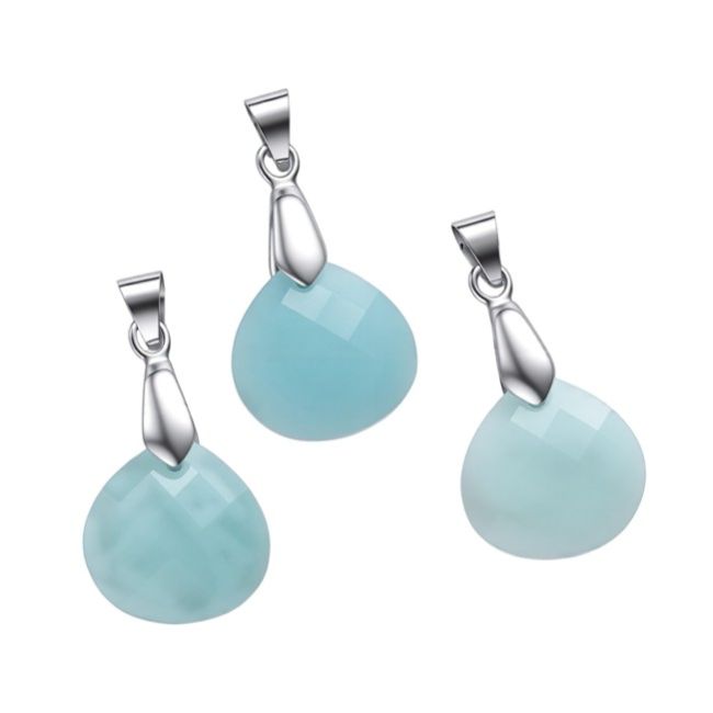 Amazonit-Anhänger, facettiert, flach, tropfenförmig – 3er-Set