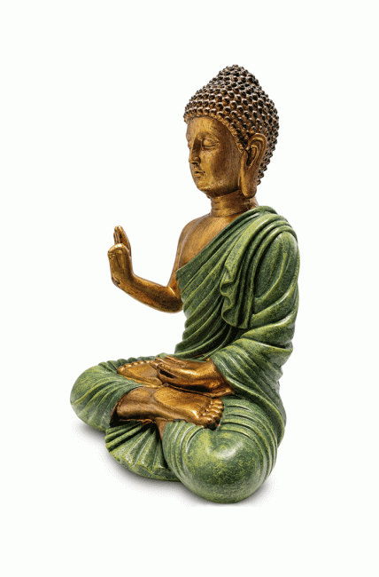 Weihrauch bei Buddha-Statue Abhaya Dunkelgrün und Gold aus Harz 23,5 cm|de