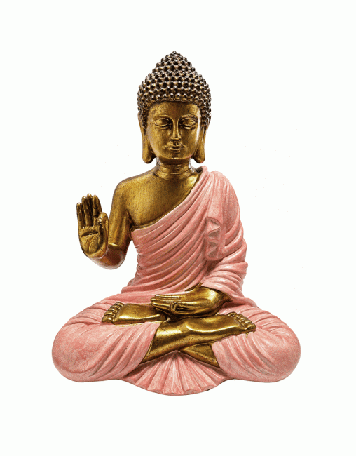 Weihrauch bei Buddha-Statue Abhaya Rosa und Gold aus Harz 31 cm