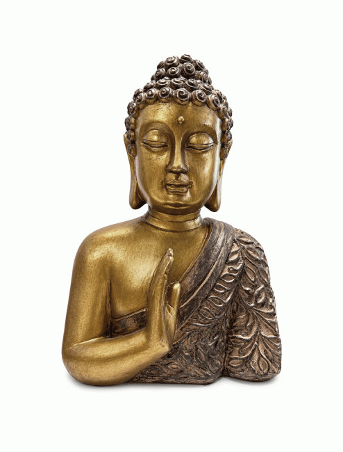 Weihrauch bei Buddha-Büste in Gold und Holzoptik aus Harz, 25 cm