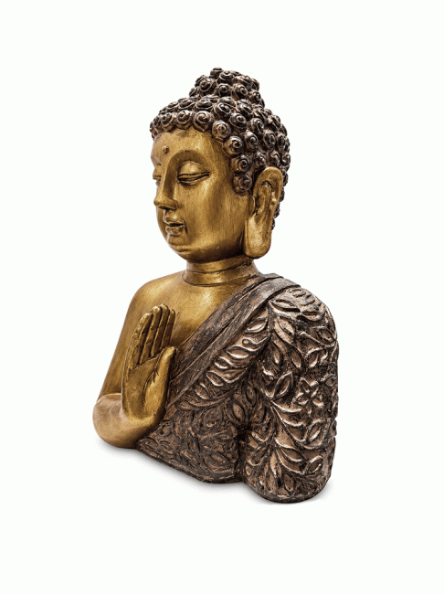 Weihrauch bei Buddha-Büste in Gold und Holzoptik aus Harz, 25 cm|de