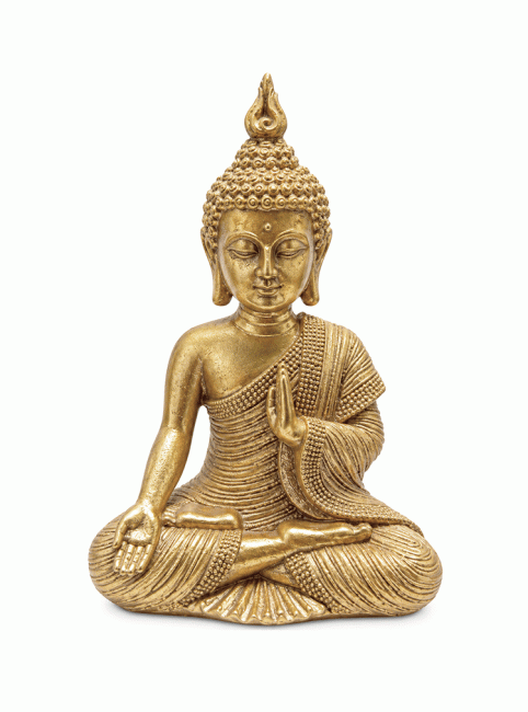 Weihrauch bei Goldene Buddha-Statue Lehr-Mudra aus Harz 15 cm