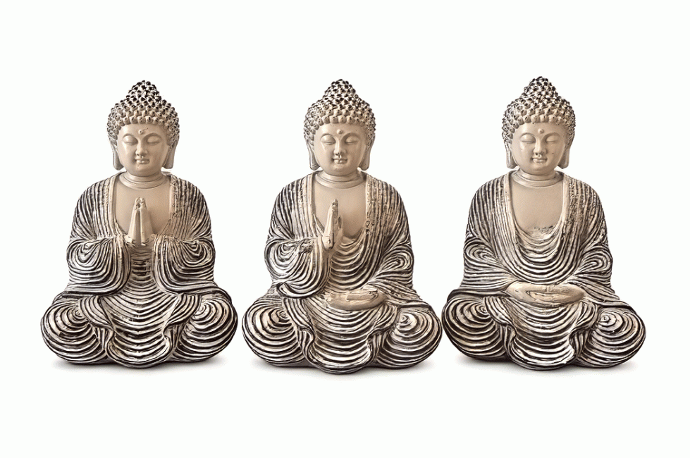 Weihrauch bei Set aus 3 Buddha-Statuen Meditation und Gebet aus Harz 10 cm