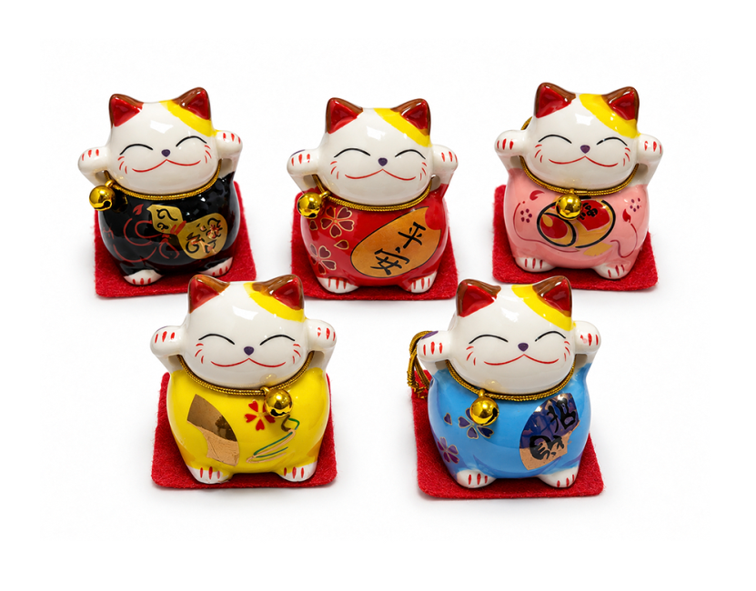 5er-Set Maneki-neko Glückskatzen aus Kunstharz 5 cm