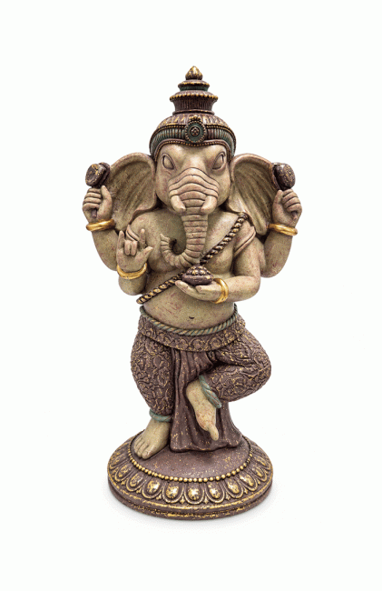 Weihrauch bei Tanzende Ganesha-Statue in Mauve und Gold aus Harz, 32 cm