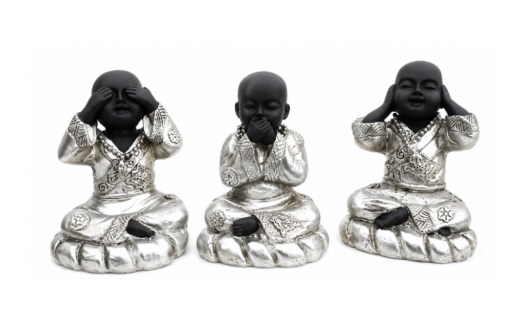 Weihrauch bei 3er-Set Weise Mönche Figuren aus schwarzem und silbernem Harz 8cm