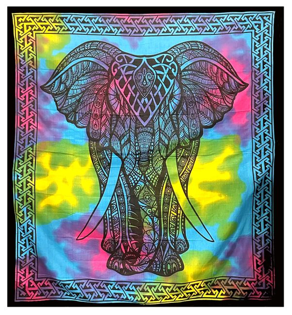 Elefanten-Wandteppich, rosa, türkis, grün