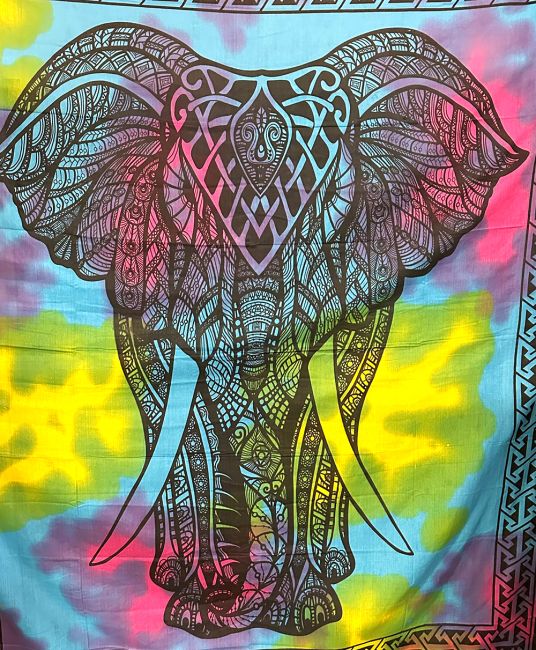 Elefanten-Wandteppich, rosa, türkis, grün