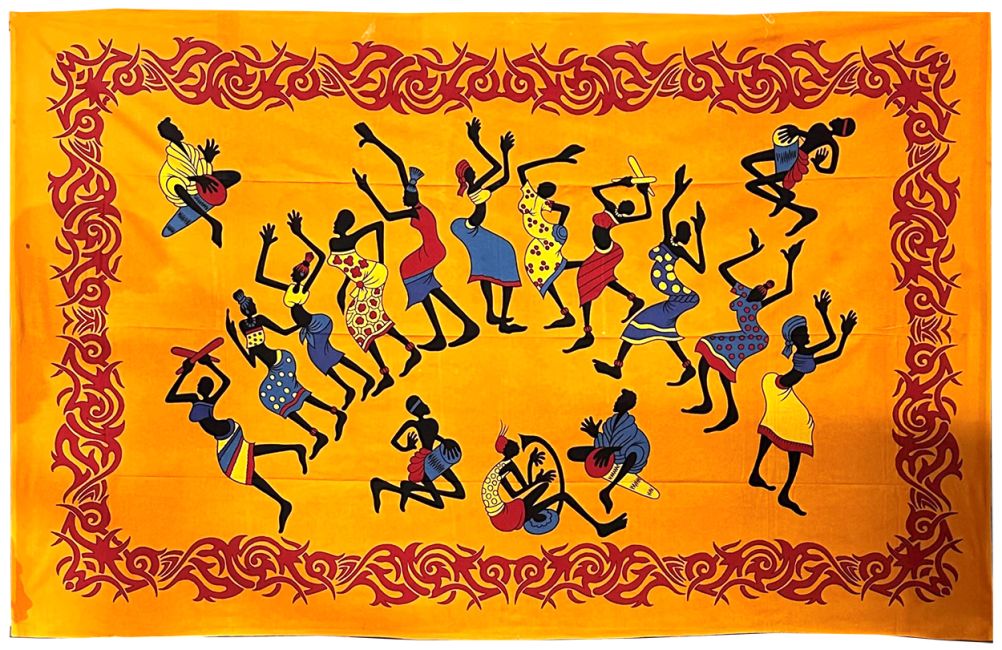 Wandteppich mit orangefarbenen afrikanischen Tänzern