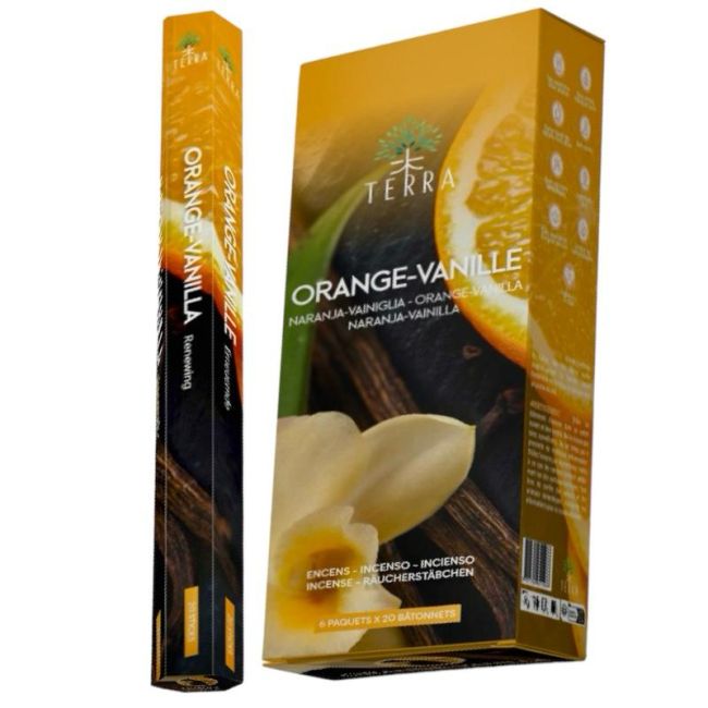 Terra-Orangen-Vanille-Hexa-Räucherstäbchen ohne Holzkohle, 30 g