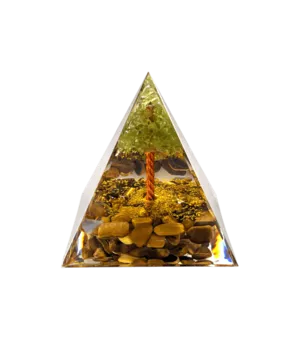 Orgonit-Pyramide Tigerauge & Peridot Baum des Lebens