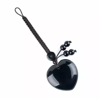 Schwarzer Obsidian-Herz-Taschenanhänger A aus Naturstein