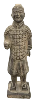 Schwarze Kriegerstatue mit Rüstung aus Terrakotta 22 cm