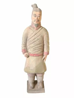 Antike bunte Kriegerstatue aus Terrakotta, 22 cm