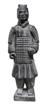 Schwarze Kriegerstatue mit Terrakotta-Rüstung, 22 cm