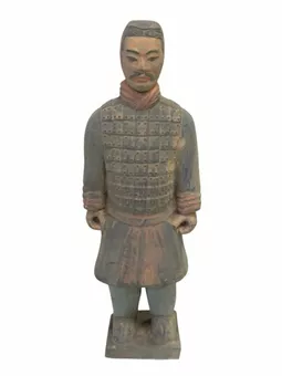 Antike bunte Ritterstatue aus Terrakotta, 20 cm