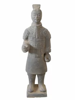 Schwarze Kriegerstatue mit Terrakotta-Rüstung, 25 cm