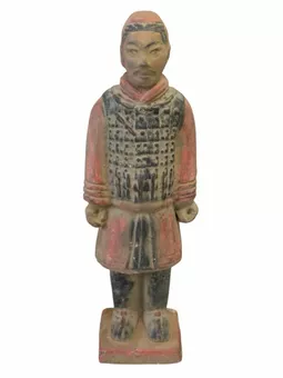 Antike bunte Ritterstatue aus Terrakotta, 24 cm