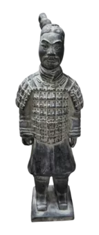 Schwarze Terrakotta-Kriegerstatue, 25 cm